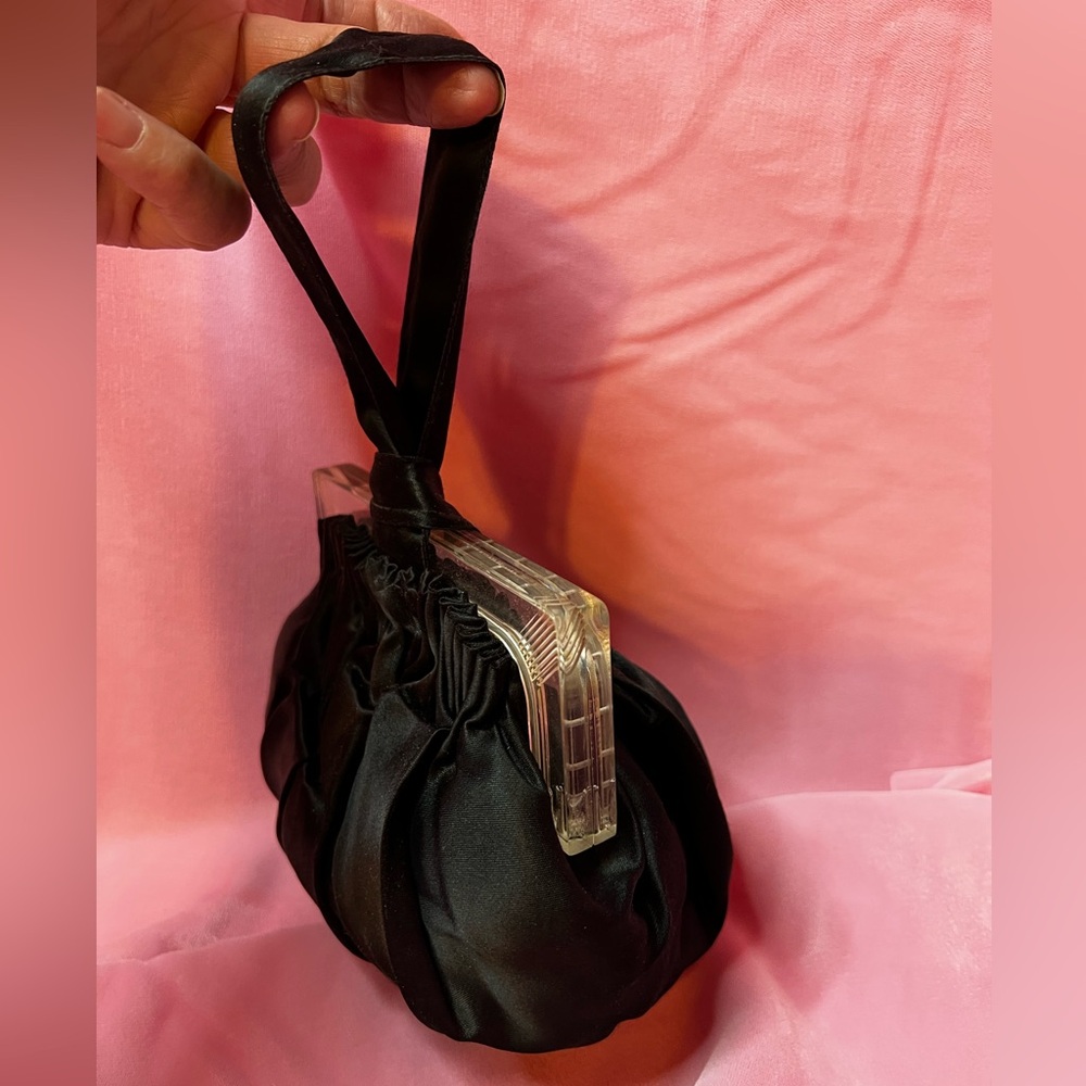 Elegant vintage Black Satin Evening Bag 1980s